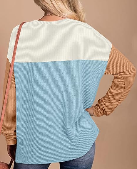 Womens Color Block Oversized Sweatshirt Long Sleeve Shirts Tops With Pockets