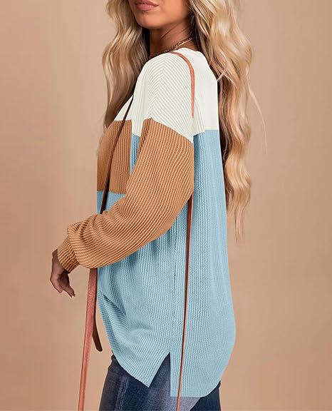 Womens Color Block Oversized Sweatshirt Long Sleeve Shirts Tops With Pockets